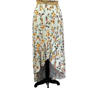 No Boundaries Boho Green Floral Small Hi-Lo Skirt Ruffle Hem‎ Western Feminine